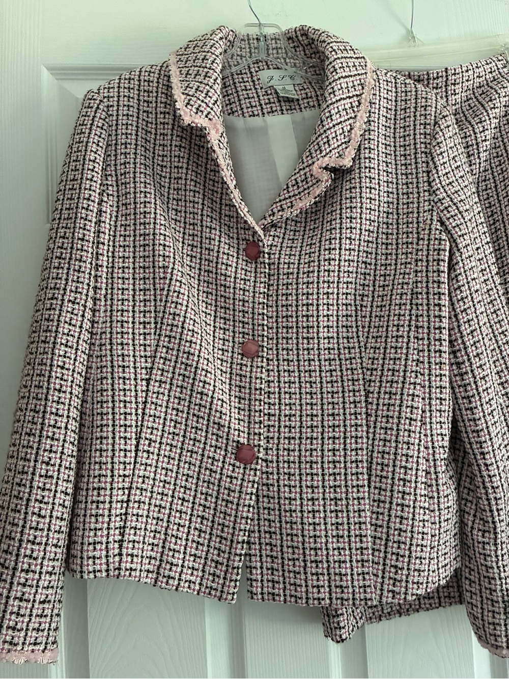 JSC Pink and Black Tweed Skirt Suit Set Size 14 - Picture 2 of 9